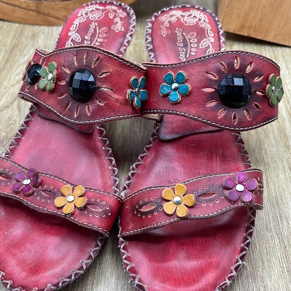Spring Step Floral Heeled Sandals - 39 (EU) (Red) - Picture 3 of 8